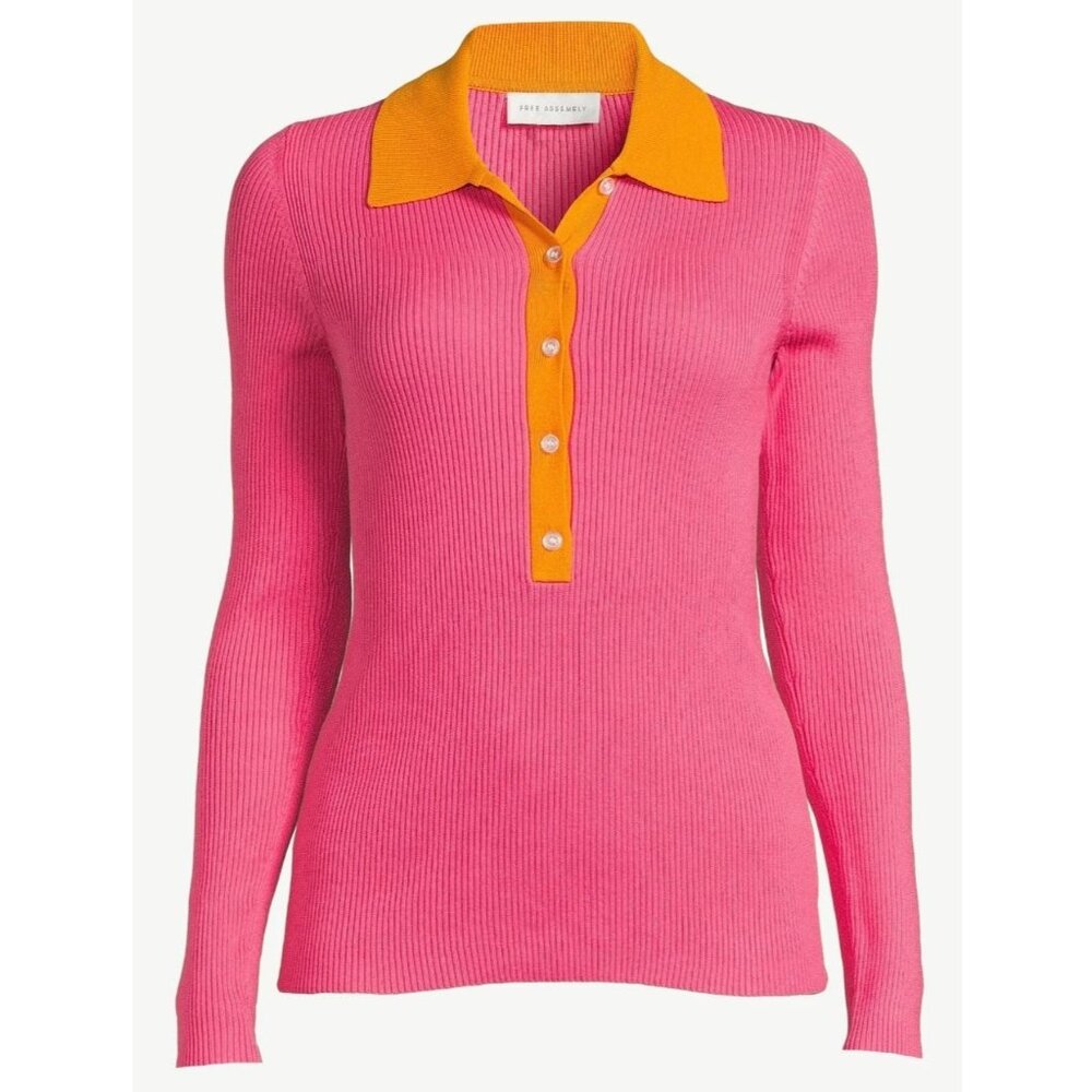 NWT Free Assembly Women's Size Small Long Sleeve Polo Sweater, Lightweight.
